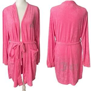 Juicy Couture Large XL Soft Robe Bling Pink Belted Wrap Logo Back